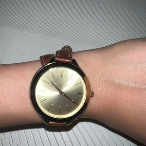 Michael Kors leather double strap watch with gold face
